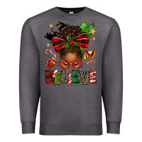 Charcoal Heather christmas believe afro messy bun Premium Sweatshirt - texasbilliewilder
