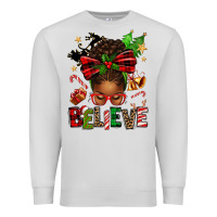 Dove Grey christmas believe afro messy bun Premium Sweatshirt - texasbilliewilder