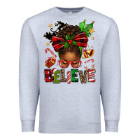 Heather Grey christmas believe afro messy bun Premium Sweatshirt - texasbilliewilder