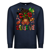 Navy christmas believe afro messy bun Premium Sweatshirt - texasbilliewilder