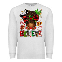 Oatmeal Heather christmas believe afro messy bun Premium Sweatshirt - texasbilliewilder