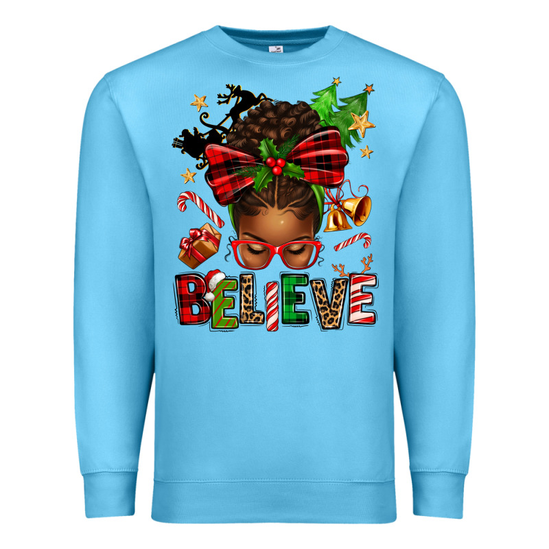 Christmas Believe Afro Messy Bun Premium Sweatshirt by texasbilliewilder | Teevron