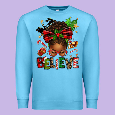 Christmas Believe Afro Messy Bun Premium Sweatshirt Designed By Texasbilliewilder