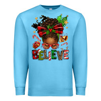 Ocean Blue christmas believe afro messy bun Premium Sweatshirt - texasbilliewilder