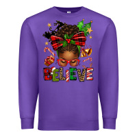 Purple christmas believe afro messy bun Premium Sweatshirt - texasbilliewilder