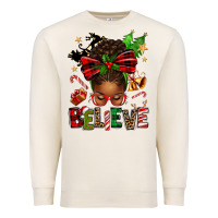 Sandshell christmas believe afro messy bun Premium Sweatshirt - texasbilliewilder