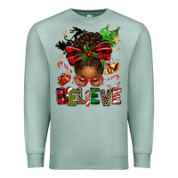 Seafoam christmas believe afro messy bun Premium Sweatshirt - texasbilliewilder