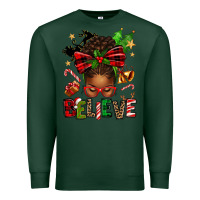 Sports Green christmas believe afro messy bun Premium Sweatshirt - texasbilliewilder