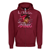 Burgundy in october we wear pink with afro woman Zipper Hoodie - Artiststas