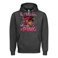 Charcoal Heather in october we wear pink with afro woman Zipper Hoodie - Artiststas