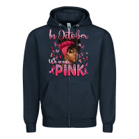 Navy in october we wear pink with afro woman Zipper Hoodie - Artiststas