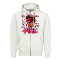 Oatmeal Heather in october we wear pink with afro woman Zipper Hoodie - Artiststas