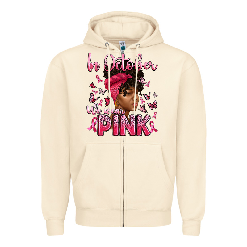 In October We Wear Pink With Afro Woman Zipper Hoodie by Artiststas | Teevron