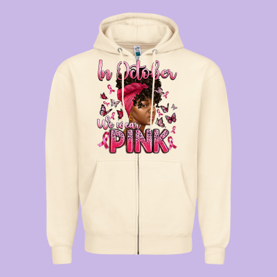 In October We Wear Pink With Afro Woman Zipper Hoodie Designed By Artiststas