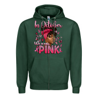 Sports Green in october we wear pink with afro woman Zipper Hoodie - Artiststas
