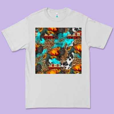 Western Sunset Bison And Sunflowers Seamless Pattern Premium Tee Designed By Hra Design Shop