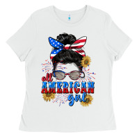 White All American girl 4th of July Ladies Tee - CowGirlArtShop