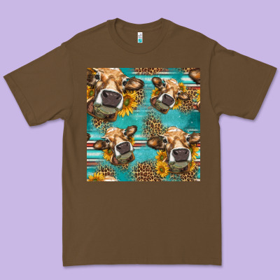 Western Sunflowers Cow Seamless Pattern Premium Tee Designed By Hra Design Shop