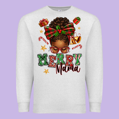 Merry Mama Afro Messy Bun Premium Sweatshirt Designed By Texasbilliewilder