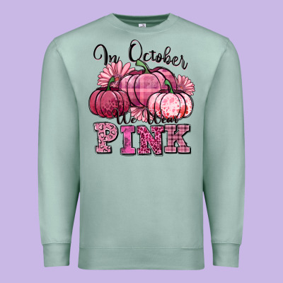 In October We Wear Pink Pumpkin Premium Sweatshirt Designed By Texasbilliewilder