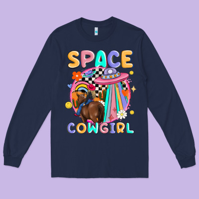 Space Cowgirl Long Sleeve Tee Designed By Maliassmallbusiness