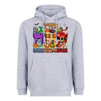 Heather Grey Happy Hallothanksmas teeth Heavyweight Hoodie - texasbilliewilder