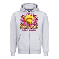 Heather Grey strike out cancer softball Zipper Hoodie - Artiststas