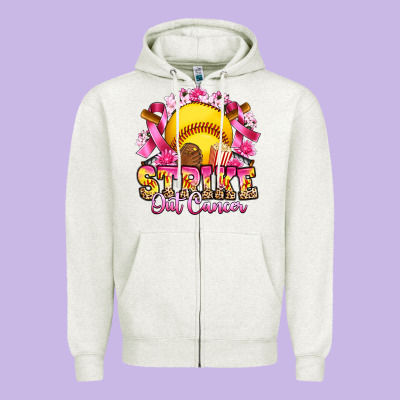 Strike Out Cancer Softball Zipper Hoodie Designed By Artiststas