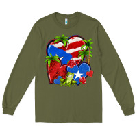 Army Green puerto rico hearts Long Sleeve Tee - NancyCooperArtShop