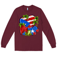 Burgundy puerto rico hearts Long Sleeve Tee - NancyCooperArtShop