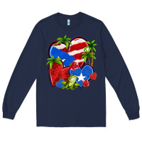 Navy puerto rico hearts Long Sleeve Tee - NancyCooperArtShop