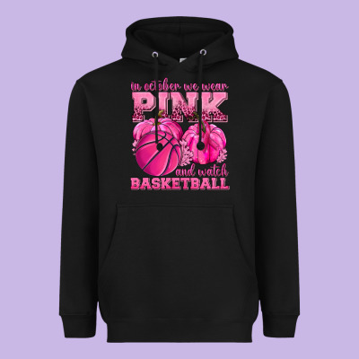 In October We Wear Pink And Watch Basketball Heavyweight Hoodie Designed By Texasbilliewilder