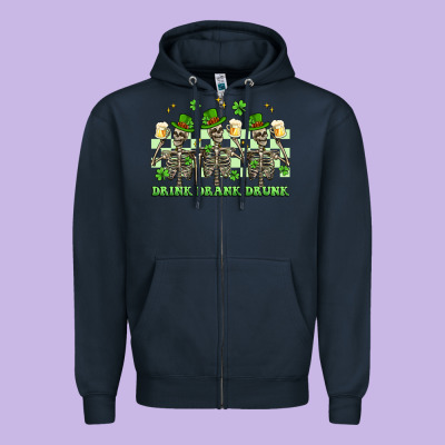St. Patrick's Day Skeletons Drink Drank Drunk Zipper Hoodie Designed By Artiststas