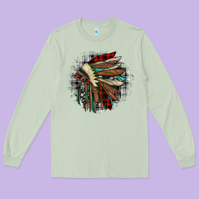Indian Headdress Long Sleeve Tee Designed By Jahusdesignshop