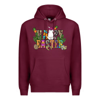 Burgundy Happy Easter with cowboy Easter Day Premium Hoodie - HowdyJamesFarm
