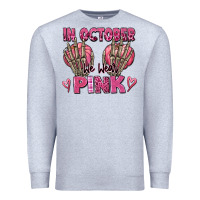 Heather Grey in october we wear pink skeleton Premium Sweatshirt - texasbilliewilder