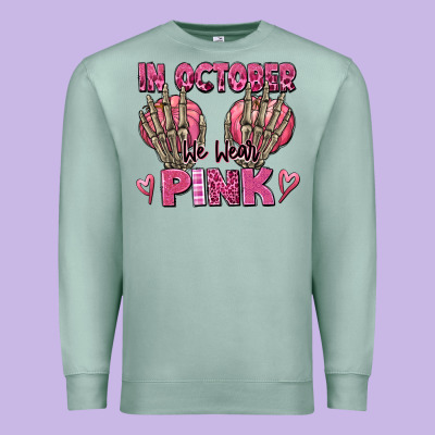 In October We Wear Pink Skeleton Premium Sweatshirt Designed By Texasbilliewilder
