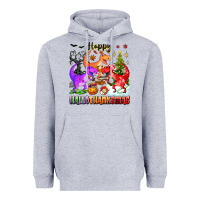 Heather Grey happy hallothanksmas dinosaur Heavyweight Hoodie - texasbilliewilder