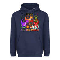 Navy happy hallothanksmas dinosaur Heavyweight Hoodie - texasbilliewilder
