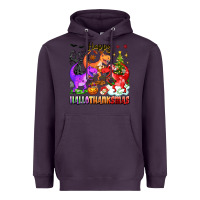 Plum happy hallothanksmas dinosaur Heavyweight Hoodie - texasbilliewilder