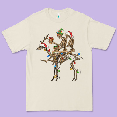 Christmas Deer And Skeletons Premium Tee Designed By Fadigitalartstudio