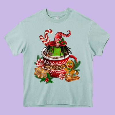 Christmas Coffee Afro Gnome Heavy Core Tee Designed By Fadigitalartstudio
