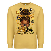 Antique Gold 2024 happy new year  afro messy bun Premium Sweatshirt - texasbilliewilder