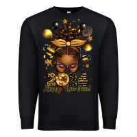 Black 2024 happy new year  afro messy bun Premium Sweatshirt - texasbilliewilder