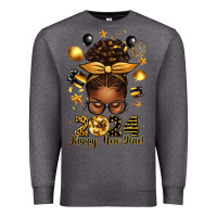Charcoal Heather 2024 happy new year  afro messy bun Premium Sweatshirt - texasbilliewilder