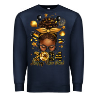Navy 2024 happy new year  afro messy bun Premium Sweatshirt - texasbilliewilder