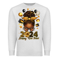 Oatmeal Heather 2024 happy new year  afro messy bun Premium Sweatshirt - texasbilliewilder