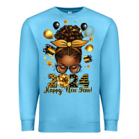 Ocean Blue 2024 happy new year  afro messy bun Premium Sweatshirt - texasbilliewilder