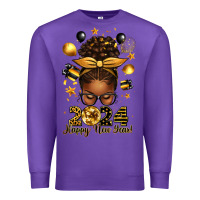 Purple 2024 happy new year  afro messy bun Premium Sweatshirt - texasbilliewilder