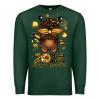 Sports Green 2024 happy new year  afro messy bun Premium Sweatshirt - texasbilliewilder